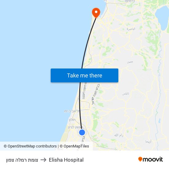 צומת רמלה צפון to Elisha Hospital map