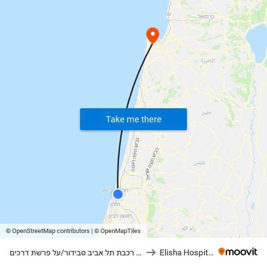 ת. רכבת תל אביב סבידור/על פרשת דרכים to Elisha Hospital map