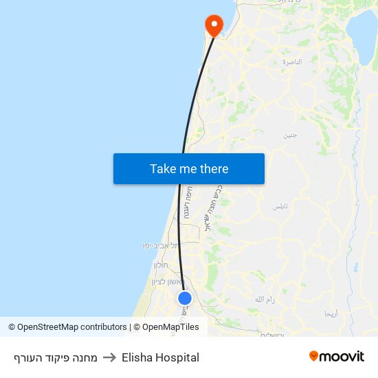 מחנה פיקוד העורף to Elisha Hospital map