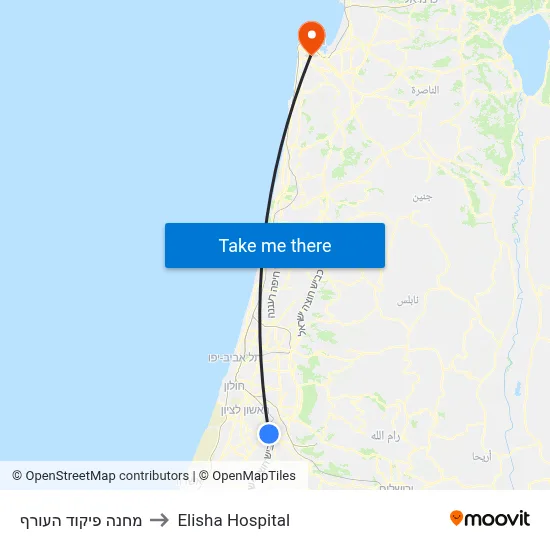 מחנה פיקוד העורף to Elisha Hospital map