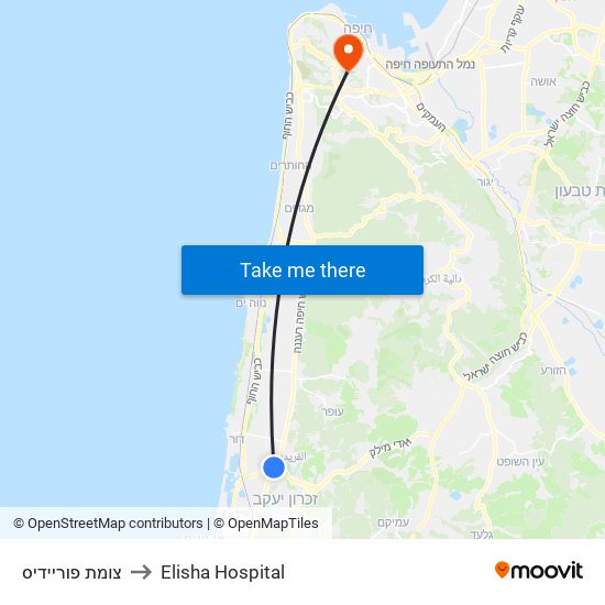 צומת פוריידיס to Elisha Hospital map