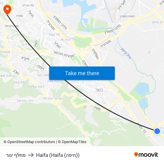 מחלף יגור to Haifa (Haifa (חיפה)) map