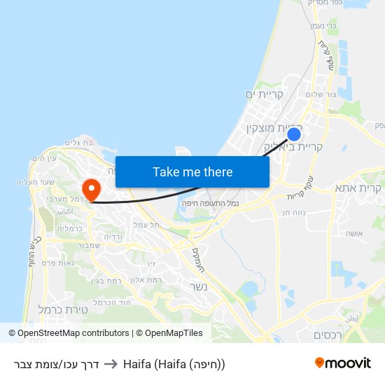 דרך עכו/צומת צבר to Haifa (Haifa (חיפה)) map
