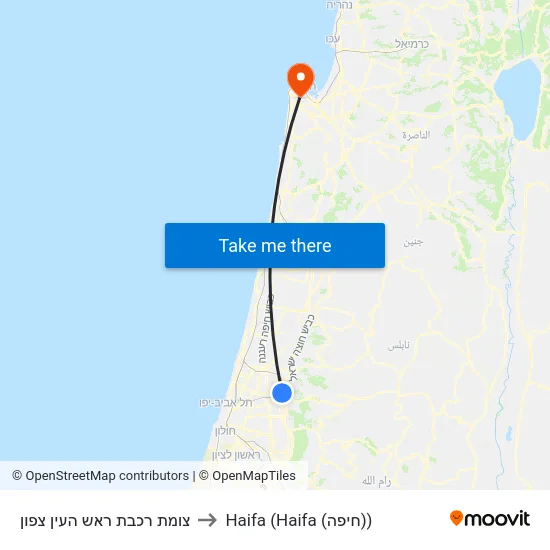 צומת רכבת ראש העין צפון to Haifa (Haifa (חיפה)) map