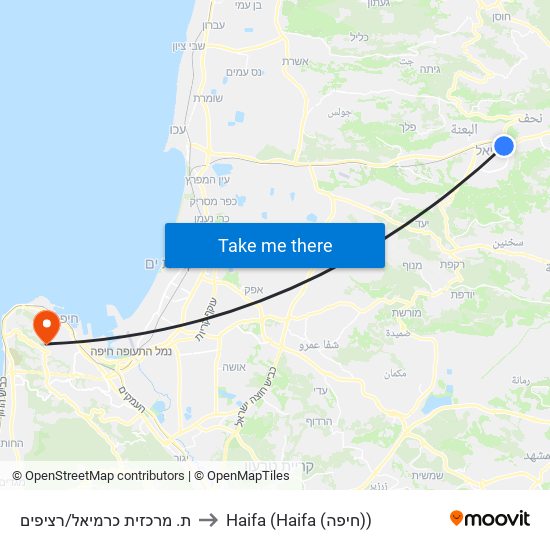 ת. מרכזית כרמיאל/רציפים to Haifa (Haifa (חיפה)) map