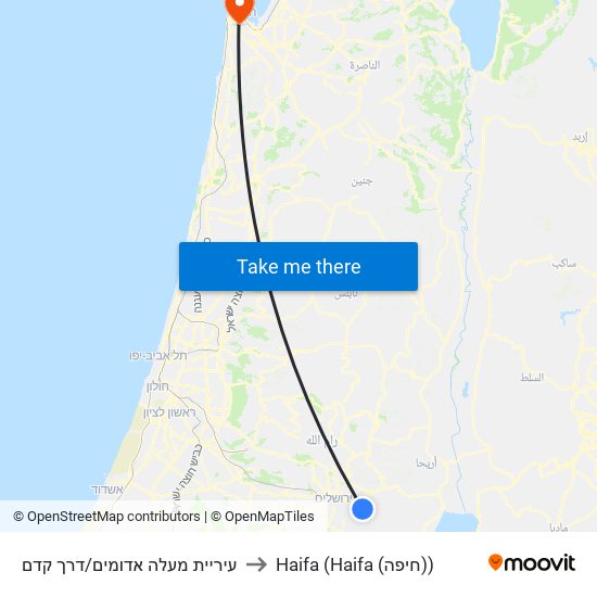 עיריית מעלה אדומים/דרך קדם to Haifa (Haifa (חיפה)) map