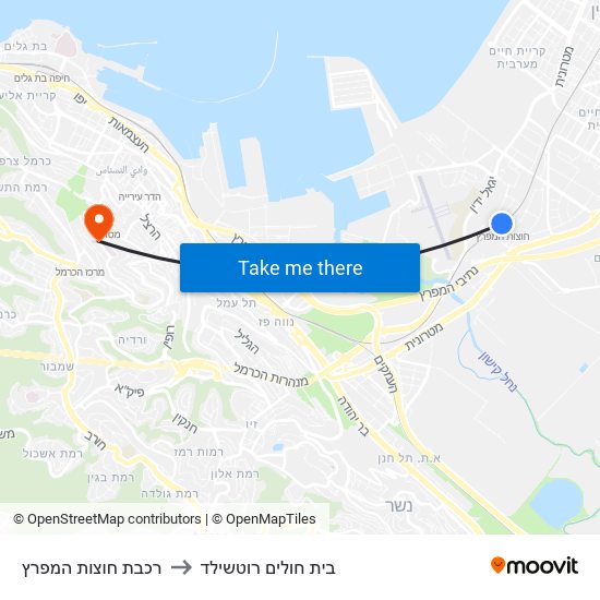 רכבת חוצות המפרץ to בית חולים רוטשילד map