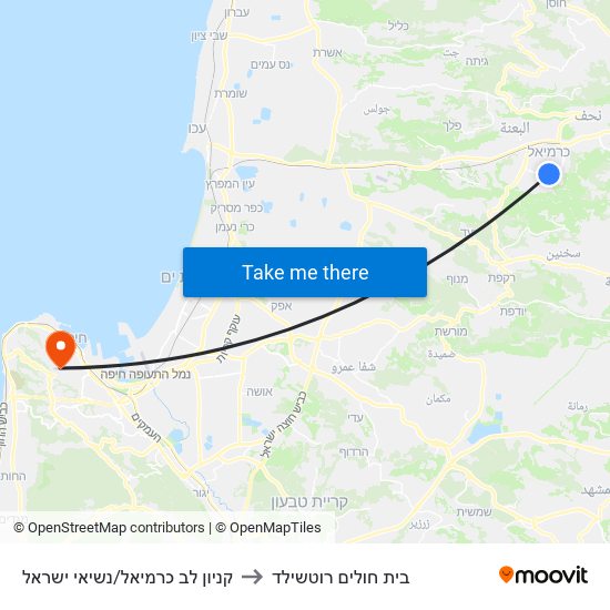 קניון לב כרמיאל/נשיאי ישראל to בית חולים רוטשילד map