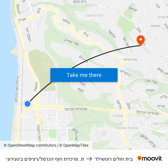 ת. מרכזית חוף הכרמל/רציפים בינעירוני to בית חולים רוטשילד map