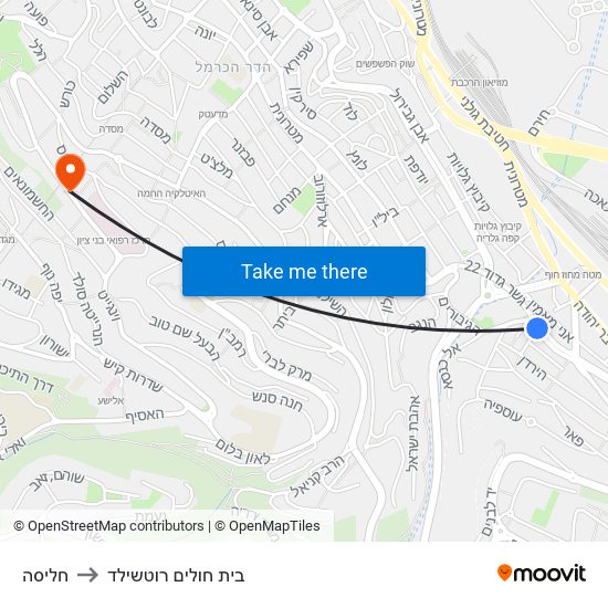 חליסה to בית חולים רוטשילד map
