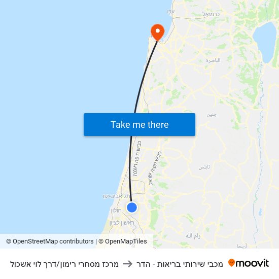 מרכז מסחרי רימון/דרך לוי אשכול to מכבי שירותי בריאות - הדר map