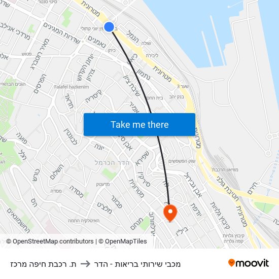 ת. רכבת חיפה מרכז to מכבי שירותי בריאות - הדר map