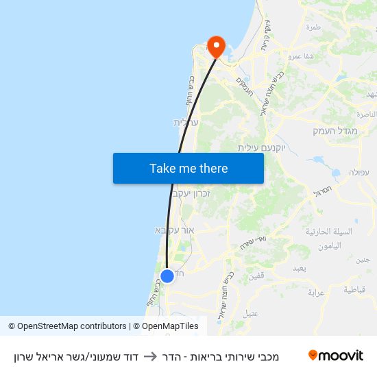 דוד שמעוני/גשר אריאל שרון to מכבי שירותי בריאות - הדר map