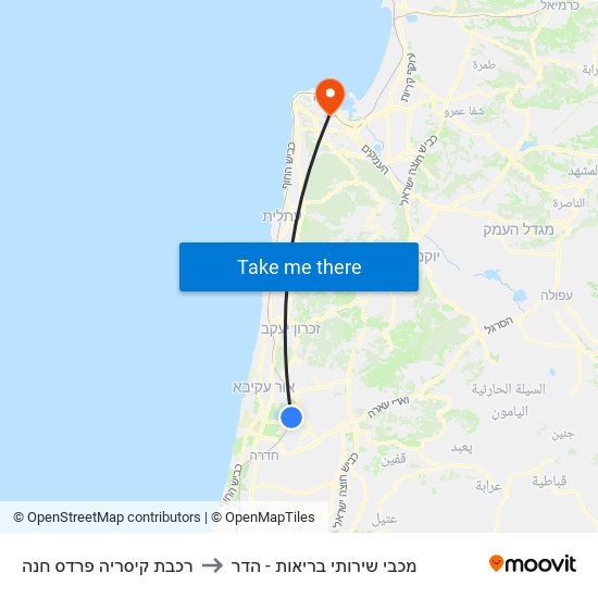 רכבת קיסריה פרדס חנה to מכבי שירותי בריאות - הדר map