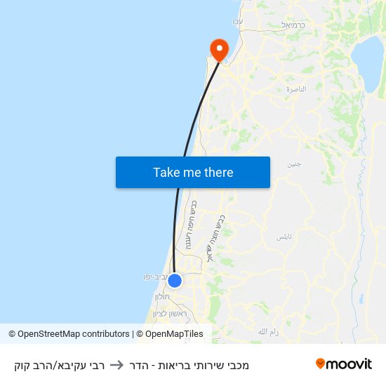 רבי עקיבא/הרב קוק to מכבי שירותי בריאות - הדר map