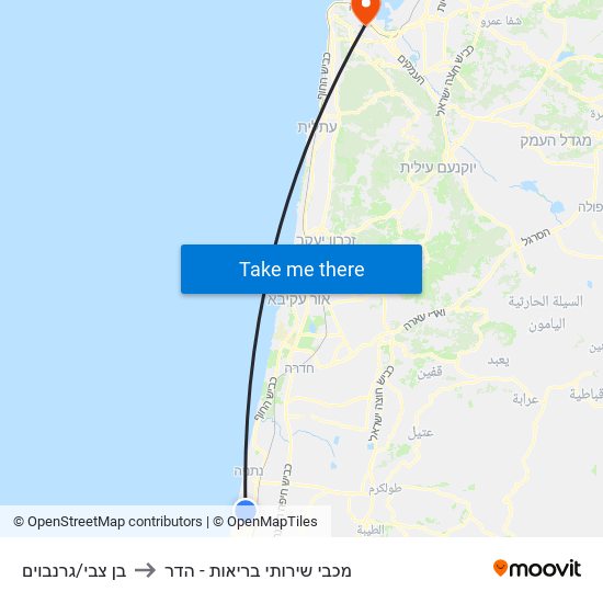 בן צבי/גרנבוים to מכבי שירותי בריאות - הדר map