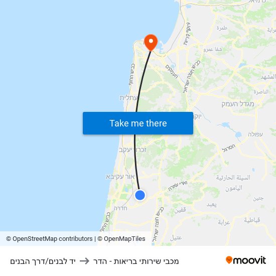 יד לבנים/דרך הבנים to מכבי שירותי בריאות - הדר map