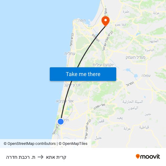 ת. רכבת חדרה to קרית אתא map