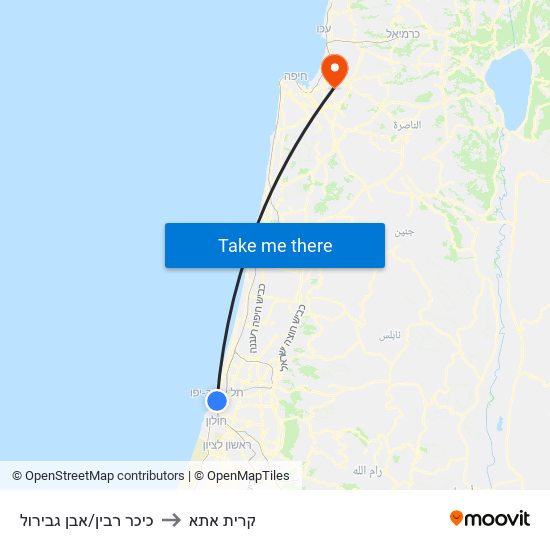 כיכר רבין/אבן גבירול to קרית אתא map