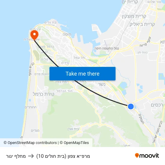 מחלף יגור to מרפ״א צפון (בית חולים 10) map