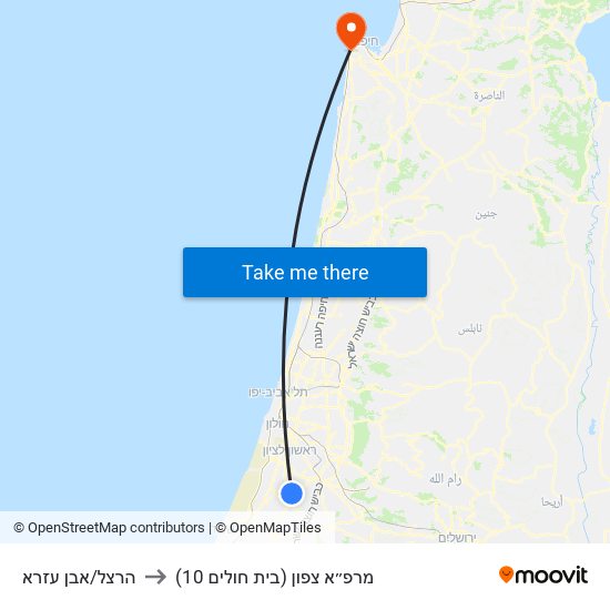הרצל/אבן עזרא to מרפ״א צפון (בית חולים 10) map