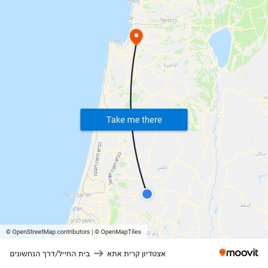 בית החייל/דרך הנחשונים to אצטדיון קרית אתא map