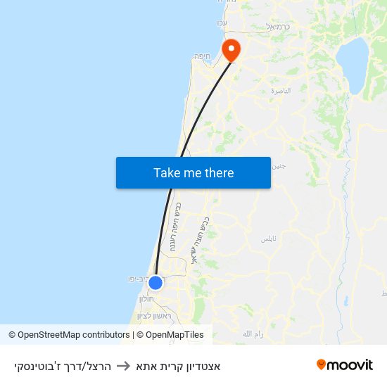 הרצל/דרך ז'בוטינסקי to אצטדיון קרית אתא map