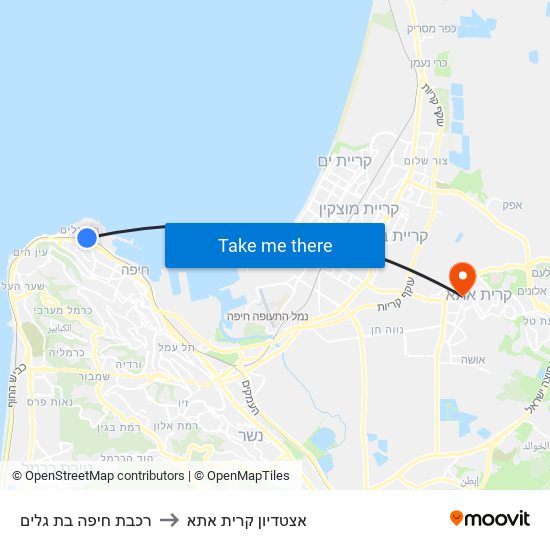 רכבת חיפה בת גלים to אצטדיון קרית אתא map