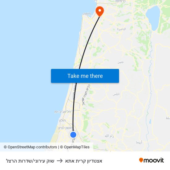 שוק עירוני/שדרות הרצל to אצטדיון קרית אתא map