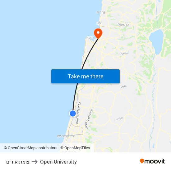 צומת אודים to Open University map