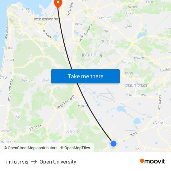 צומת מגידו to Open University map