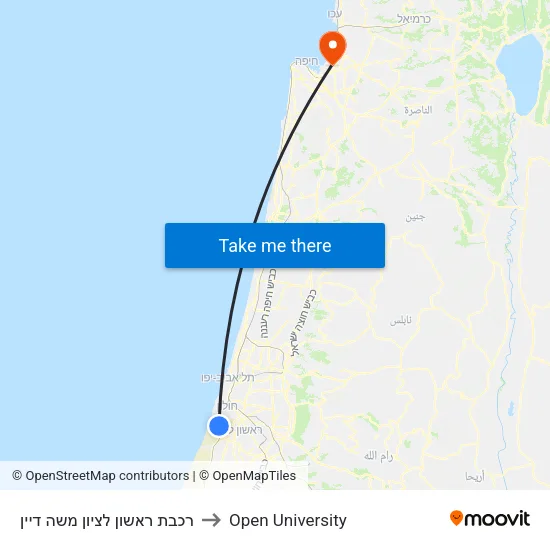 רכבת ראשון לציון משה דיין to Open University map