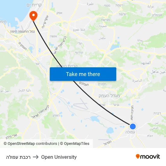רכבת עפולה to Open University map