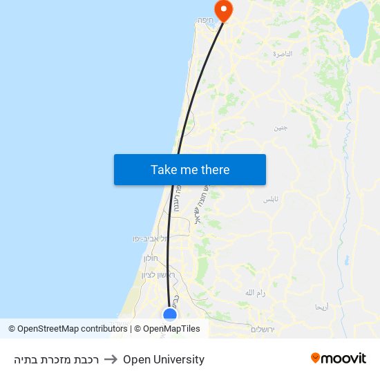 רכבת מזכרת בתיה to Open University map