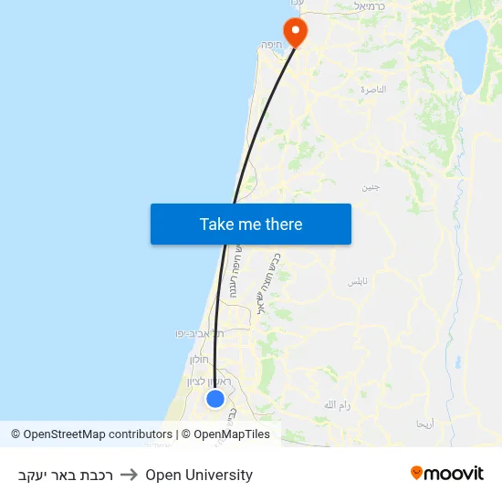 רכבת באר יעקב to Open University map