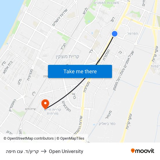 קריון/ד. עכו חיפה to Open University map