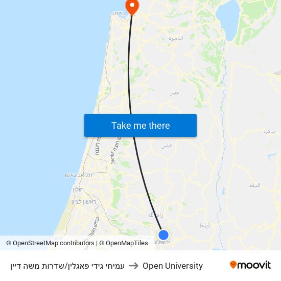 עמיחי גידי פאגלין/שדרות משה דיין to Open University map