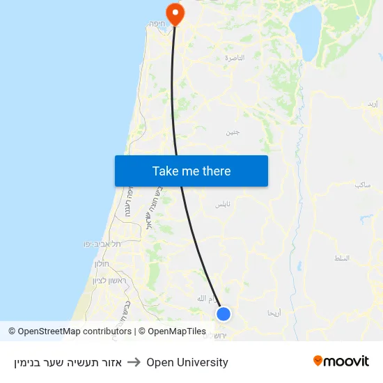אזור תעשיה שער בנימין to Open University map