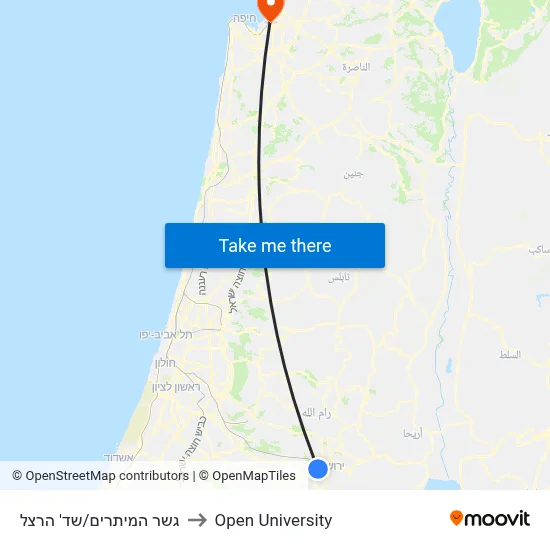 גשר המיתרים/שד' הרצל to Open University map