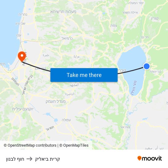 חוף לבנון to קרית ביאליק map