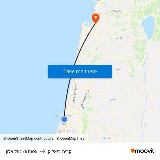 אסותא/יגאל אלון to קרית ביאליק map