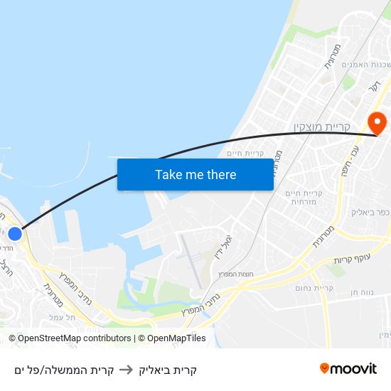 קרית הממשלה/פל ים to קרית ביאליק map
