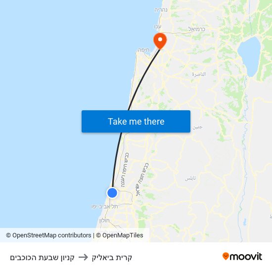 קניון שבעת הכוכבים to קרית ביאליק map