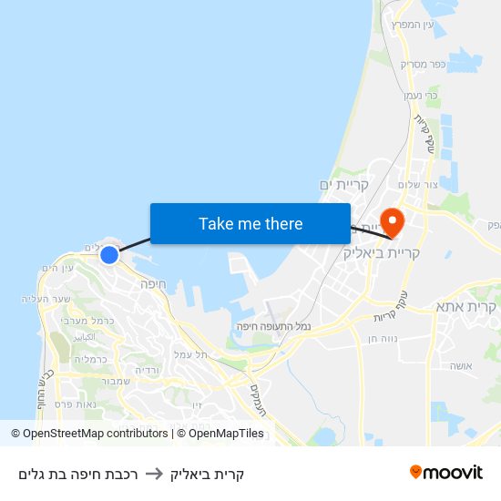 רכבת חיפה בת גלים to קרית ביאליק map