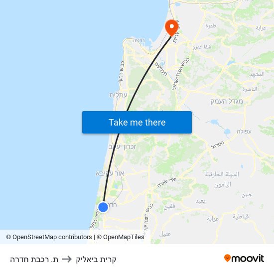 ת. רכבת חדרה to קרית ביאליק map