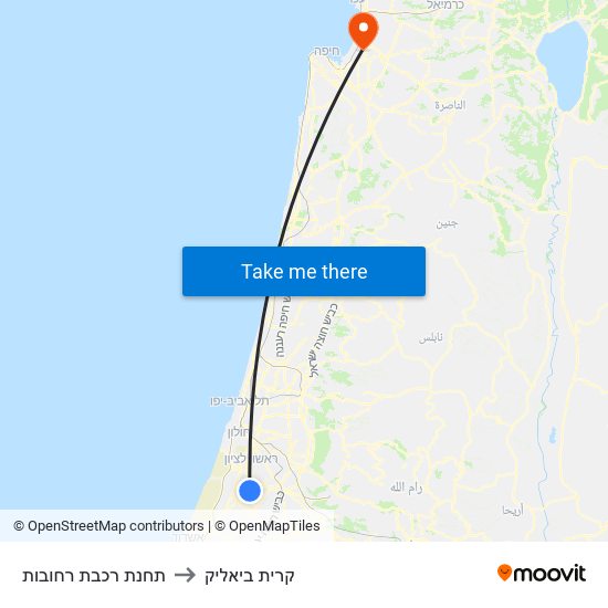 תחנת רכבת רחובות to קרית ביאליק map