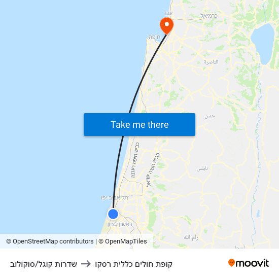 שדרות קוגל/סוקולוב to קופת חולים כללית רסקו map