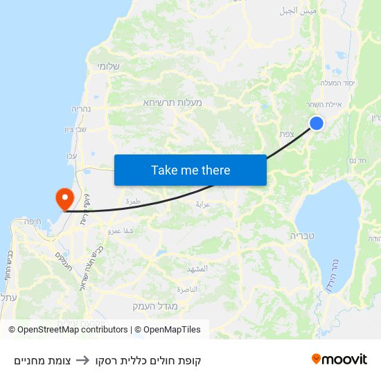 צומת מחניים to קופת חולים כללית רסקו map