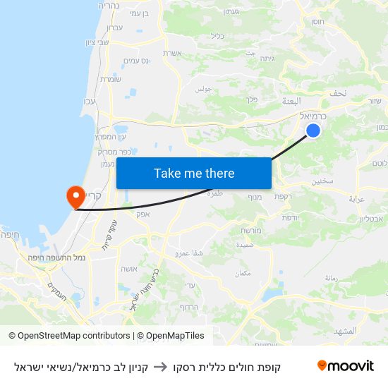 קניון לב כרמיאל/נשיאי ישראל to קופת חולים כללית רסקו map