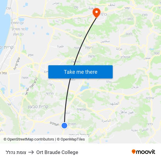 צומת נהלל to Ort Braude College map